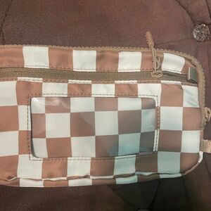 Gold Blush Checkered Brown and White Women's dual mode wallet